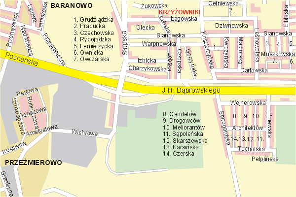 Mapa ( Plan ) Poznania. Warstwa gwna. Poznan - Wielkopolska.    
   Warstwa gwna prezentuje ukad ulic Poznania, oraz okolicznych miejscowoci. Zaznaczono: gwne trasy komunikacyjne, trasy przelotowe Poznania, jeziora, rzeki, trasy kolejowe, tereny zielone, przemysowe i zarysy zabudowa. Mapa wykonana jest w skali 1:10 000 - warstwa podstawowa oraz w wikszych skalach.

Pozna - warstwa gwna Internetowego Planu Poznania serwisu Cyber Wielkopolska.