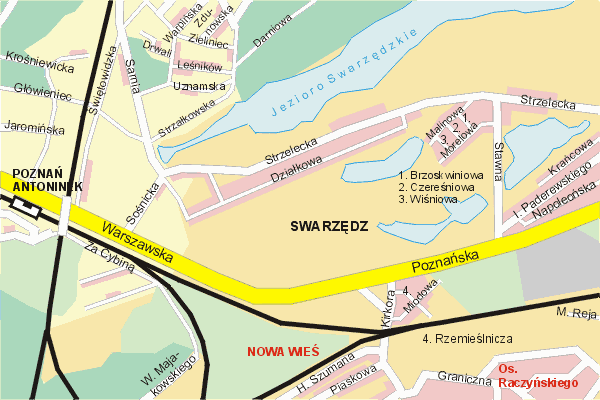 Mapa ( Plan ) Poznania. Warstwa gwna. Poznan - Wielkopolska.    
   Warstwa gwna prezentuje ukad ulic Poznania, oraz okolicznych miejscowoci. Zaznaczono: gwne trasy komunikacyjne, trasy przelotowe Poznania, jeziora, rzeki, trasy kolejowe, tereny zielone, przemysowe i zarysy zabudowa. Mapa wykonana jest w skali 1:10 000 - warstwa podstawowa oraz w wikszych skalach.

Pozna - warstwa gwna Internetowego Planu Poznania serwisu Cyber Wielkopolska.