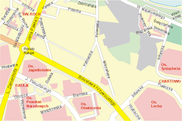 Mapa ( Plan ) Poznania. Warstwa gwna. Poznan - Wielkopolska.    
   Warstwa gwna prezentuje ukad ulic Poznania, oraz okolicznych miejscowoci. Zaznaczono: gwne trasy komunikacyjne, trasy przelotowe Poznania, jeziora, rzeki, trasy kolejowe, tereny zielone, przemysowe i zarysy zabudowa. Mapa wykonana jest w skali 1:10 000 - warstwa podstawowa oraz w wikszych skalach.

Pozna - warstwa gwna Internetowego Planu Poznania serwisu Cyber Wielkopolska.