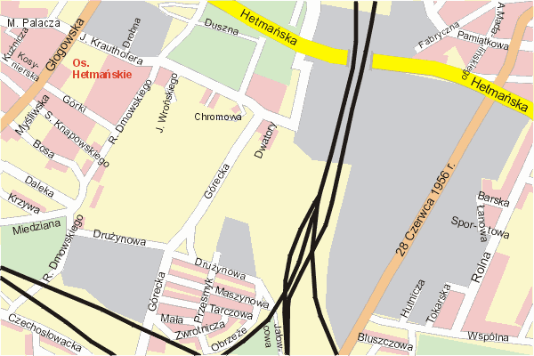 Mapa ( Plan ) Poznania. Warstwa gwna. Poznan - Wielkopolska.    
   Warstwa gwna prezentuje ukad ulic Poznania, oraz okolicznych miejscowoci. Zaznaczono: gwne trasy komunikacyjne, trasy przelotowe Poznania, jeziora, rzeki, trasy kolejowe, tereny zielone, przemysowe i zarysy zabudowa. Mapa wykonana jest w skali 1:10 000 - warstwa podstawowa oraz w wikszych skalach.

Pozna - warstwa gwna Internetowego Planu Poznania serwisu Cyber Wielkopolska.