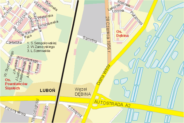 Mapa ( Plan ) Poznania. Warstwa gwna. Poznan - Wielkopolska.    
   Warstwa gwna prezentuje ukad ulic Poznania, oraz okolicznych miejscowoci. Zaznaczono: gwne trasy komunikacyjne, trasy przelotowe Poznania, jeziora, rzeki, trasy kolejowe, tereny zielone, przemysowe i zarysy zabudowa. Mapa wykonana jest w skali 1:10 000 - warstwa podstawowa oraz w wikszych skalach.

Pozna - warstwa gwna Internetowego Planu Poznania serwisu Cyber Wielkopolska.