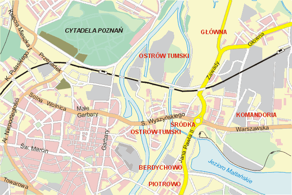 Mapa ( Plan ) Poznania. Warstwa gwna. Poznan - Wielkopolska.    
   Warstwa gwna prezentuje ukad ulic Poznania, oraz okolicznych miejscowoci. Zaznaczono: gwne trasy komunikacyjne, trasy przelotowe Poznania, jeziora, rzeki, trasy kolejowe, tereny zielone, przemysowe i zarysy zabudowa. Mapa wykonana jest w skali 1:10 000 - warstwa podstawowa oraz w wikszych skalach.

Pozna - warstwa gwna Internetowego Planu Poznania serwisu Cyber Wielkopolska.