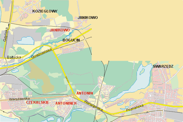 Mapa ( Plan ) Poznania. Warstwa gwna. Poznan - Wielkopolska.    
   Warstwa gwna prezentuje ukad ulic Poznania, oraz okolicznych miejscowoci. Zaznaczono: gwne trasy komunikacyjne, trasy przelotowe Poznania, jeziora, rzeki, trasy kolejowe, tereny zielone, przemysowe i zarysy zabudowa. Mapa wykonana jest w skali 1:10 000 - warstwa podstawowa oraz w wikszych skalach.

Pozna - warstwa gwna Internetowego Planu Poznania serwisu Cyber Wielkopolska.