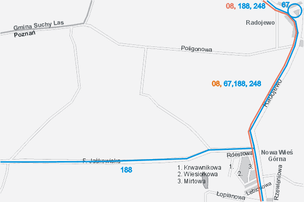 Mapa ( Plan ) Poznania. Warstwa komunikacyjna. Poznan - Wielkopolska.    

   Warstwa komunikacyjna prezentuje ukad ulic Poznania, oraz okolicznych miejscowoci wraz z zaznaczonymi liniami komunikacji miejskiej (MPK Pozna ) i podmiejskiej. Zaznaczono: linie autobusowe dzienne i nocne oraz linie tramwajowe dzienne i nocne. Mapa wykonana jest w skali 1:10 000 - warstwa komunikacyjna.

Pozna - warstwa komunikacyjna Internetowego Planu Poznania serwisu Cyber Wielkopolska.