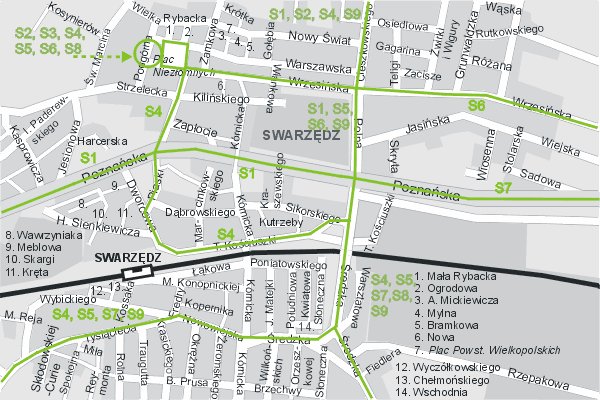 Mapa ( Plan ) Poznania. Warstwa komunikacyjna. Poznan - Wielkopolska.    

   Warstwa komunikacyjna prezentuje ukad ulic Poznania, oraz okolicznych miejscowoci wraz z zaznaczonymi liniami komunikacji miejskiej (MPK Pozna ) i podmiejskiej. Zaznaczono: linie autobusowe dzienne i nocne oraz linie tramwajowe dzienne i nocne. Mapa wykonana jest w skali 1:10 000 - warstwa komunikacyjna.

Pozna - warstwa komunikacyjna Internetowego Planu Poznania serwisu Cyber Wielkopolska.