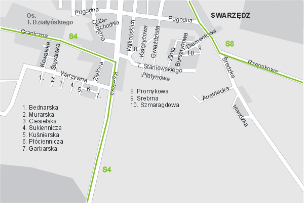 Mapa ( Plan ) Poznania. Warstwa komunikacyjna. Poznan - Wielkopolska.    

   Warstwa komunikacyjna prezentuje ukad ulic Poznania, oraz okolicznych miejscowoci wraz z zaznaczonymi liniami komunikacji miejskiej (MPK Pozna ) i podmiejskiej. Zaznaczono: linie autobusowe dzienne i nocne oraz linie tramwajowe dzienne i nocne. Mapa wykonana jest w skali 1:10 000 - warstwa komunikacyjna.

Pozna - warstwa komunikacyjna Internetowego Planu Poznania serwisu Cyber Wielkopolska.