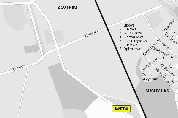 Mapa ( Plan ) Poznania. Lokalizacje LOTTO Pozna. Poznan - Wielkopolska.  
  
   Warstwa LOTTO prezentuje lokalizacje poznaskich lottomatw w postaci umieszczonego znaku graficznego LOTTO. Po najechaniu kursorem myszy na znak graficzny pojawia si nazwa i adres lokalizowanego lottomatu (IE), a po klikniciu w niektre loga otwiera dodatkowe okienko z opisem kolektury, danymi teleadresowymi i godzinami otwarcia. Mapa wykonana jest w skali 1:10 000 - warstwa LOTTO.

Pozna - lokalizacje lottomatw ( LOTTO ) Internetowego Planu Poznania serwisu Cyber Wielkopolska.