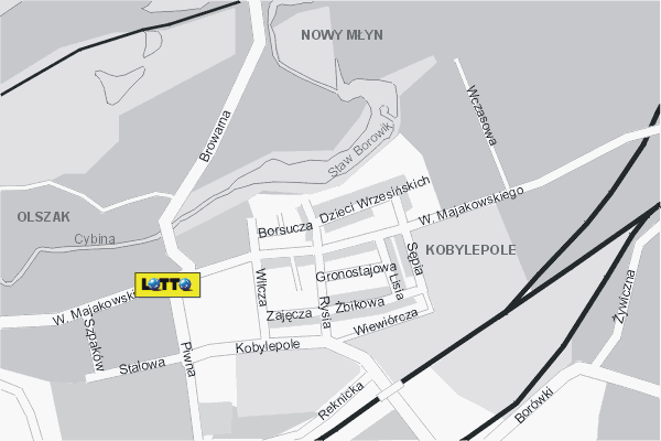 Mapa ( Plan ) Poznania. Lokalizacje LOTTO Pozna. Poznan - Wielkopolska.  
  
   Warstwa LOTTO prezentuje lokalizacje poznaskich lottomatw w postaci umieszczonego znaku graficznego LOTTO. Po najechaniu kursorem myszy na znak graficzny pojawia si nazwa i adres lokalizowanego lottomatu (IE), a po klikniciu w niektre loga otwiera dodatkowe okienko z opisem kolektury, danymi teleadresowymi i godzinami otwarcia. Mapa wykonana jest w skali 1:10 000 - warstwa LOTTO.

Pozna - lokalizacje lottomatw ( LOTTO ) Internetowego Planu Poznania serwisu Cyber Wielkopolska.