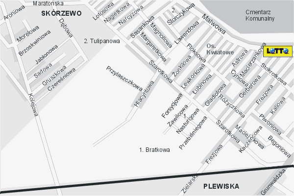 Mapa ( Plan ) Poznania. Lokalizacje LOTTO Pozna. Poznan - Wielkopolska.  
  
   Warstwa LOTTO prezentuje lokalizacje poznaskich lottomatw w postaci umieszczonego znaku graficznego LOTTO. Po najechaniu kursorem myszy na znak graficzny pojawia si nazwa i adres lokalizowanego lottomatu (IE), a po klikniciu w niektre loga otwiera dodatkowe okienko z opisem kolektury, danymi teleadresowymi i godzinami otwarcia. Mapa wykonana jest w skali 1:10 000 - warstwa LOTTO.

Pozna - lokalizacje lottomatw ( LOTTO ) Internetowego Planu Poznania serwisu Cyber Wielkopolska.