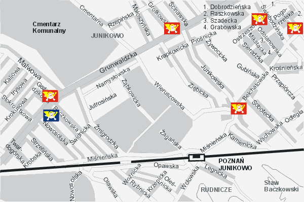 Mapa ( Plan ) Poznania. Lokalizacje Urzdw Pocztowych i rozmieszczenie skrzynek pocztowych Pozna. Poznan - Wielkopolska.  
  
   Warstwa pocztowa prezentuje lokalizacje poznaskich urzdw pocztowych w postaci umieszczonego znaku graficznego POCZTA. Po najechaniu kursorem myszy na znak graficzny pojawia si nazwa i adres lokalizowanego urzdu pocztowego (IE), a po klikniciu w niektre loga otwiera dodatkowe okienko z danymi teleadresowymi i godzinami otwarcia. Dodatkowo zamieszczone zostay lokalizacje skrzynek pocztowych na terenie miasta Pozna. Mapa wykonana jest w skali 1:10 000 - warstwa POCZTA.

Pozna - lokalizacje urzdw pocztowych ( POCZTA ) Internetowego Planu Poznania serwisu Cyber Wielkopolska.