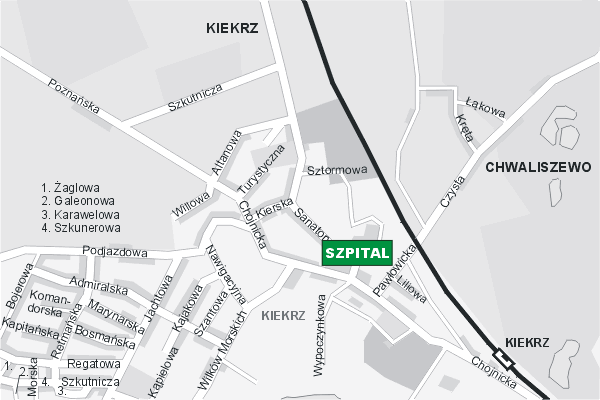 Mapa ( Plan ) Poznania. Warstwa DLA ZDROWIA Pozna. Poznan - Wielkopolska.  
  
   Warstwa DLA ZDROWIA prezentuje lokalizacje poznaskich APTEK, SZPITALI, KLINIK i GAGINETW LEKARSKICH w postaci umieszczonych znakw graficznych z odpowidni nazw. Po najechaniu kursorem myszy na znak graficzny pojawia si nazwa i adres lokalizowanego obiektu (IE), a po klikniciu w niektre loga otwiera dodatkowe okienko z danymi teleadresowymi i godzinami otwarcia. Warstwa nieustannie si rozbudowuje. Mapa wykonana jest w skali 1:10 000 - warstwa DLA ZDROWIA.

Pozna - warstwa DLA ZDROWIA Internetowego Planu Poznania serwisu Cyber Wielkopolska.