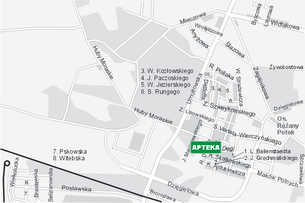 Mapa ( Plan ) Poznania. Warstwa DLA ZDROWIA Pozna. Poznan - Wielkopolska.  
  
   Warstwa DLA ZDROWIA prezentuje lokalizacje poznaskich APTEK, SZPITALI, KLINIK i GAGINETW LEKARSKICH w postaci umieszczonych znakw graficznych z odpowidni nazw. Po najechaniu kursorem myszy na znak graficzny pojawia si nazwa i adres lokalizowanego obiektu (IE), a po klikniciu w niektre loga otwiera dodatkowe okienko z danymi teleadresowymi i godzinami otwarcia. Warstwa nieustannie si rozbudowuje. Mapa wykonana jest w skali 1:10 000 - warstwa DLA ZDROWIA.

Pozna - warstwa DLA ZDROWIA Internetowego Planu Poznania serwisu Cyber Wielkopolska.