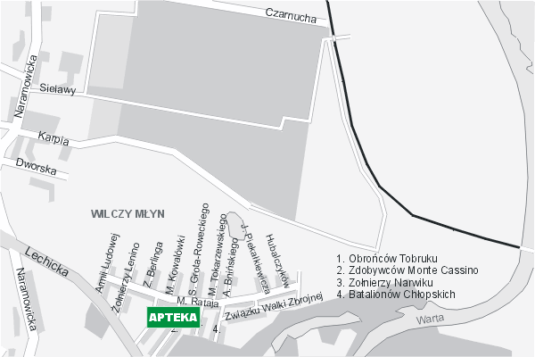 Mapa ( Plan ) Poznania. Warstwa DLA ZDROWIA Pozna. Poznan - Wielkopolska.  
  
   Warstwa DLA ZDROWIA prezentuje lokalizacje poznaskich APTEK, SZPITALI, KLINIK i GAGINETW LEKARSKICH w postaci umieszczonych znakw graficznych z odpowidni nazw. Po najechaniu kursorem myszy na znak graficzny pojawia si nazwa i adres lokalizowanego obiektu (IE), a po klikniciu w niektre loga otwiera dodatkowe okienko z danymi teleadresowymi i godzinami otwarcia. Warstwa nieustannie si rozbudowuje. Mapa wykonana jest w skali 1:10 000 - warstwa DLA ZDROWIA.

Pozna - warstwa DLA ZDROWIA Internetowego Planu Poznania serwisu Cyber Wielkopolska.